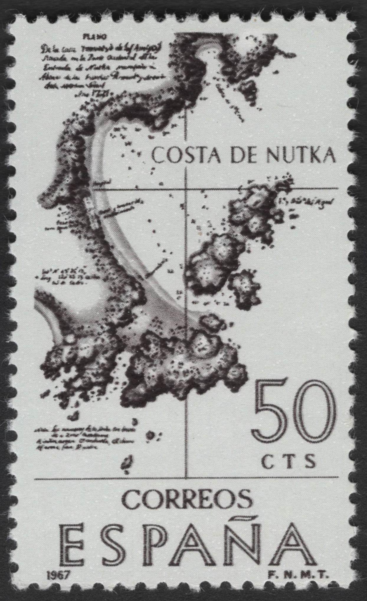 SCG3494 - Spain 1967 "Costa de Nutka" Historical Map Stamp