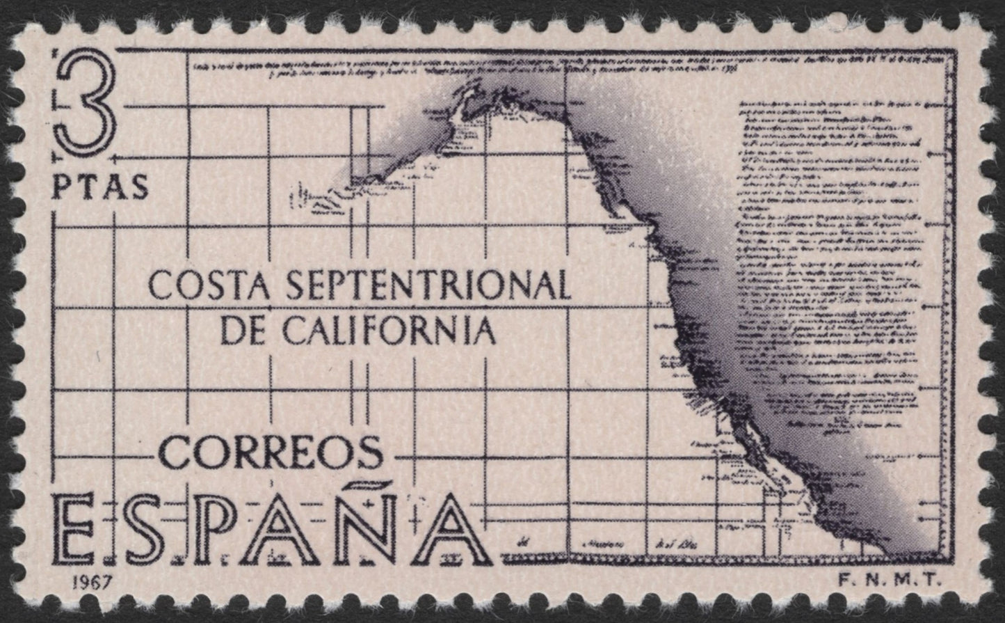 SCG3532 - Spain 1967 – Costa Septentrional de California Map Stamp