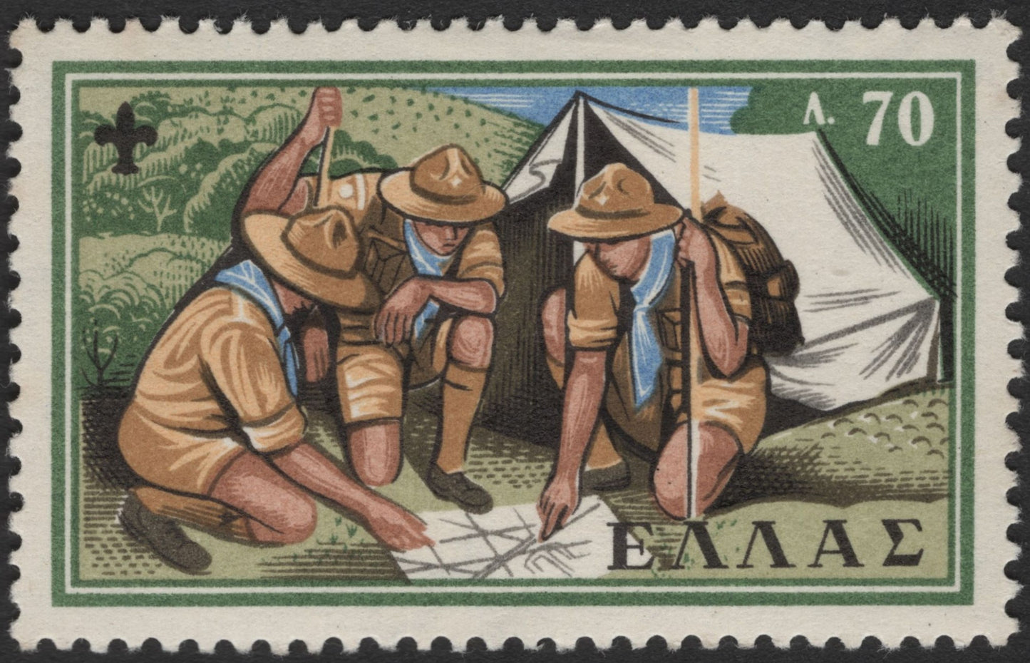 SCG3628 - Greece – Boy Scouts Camping Scene (circa 1960s-1970s)
