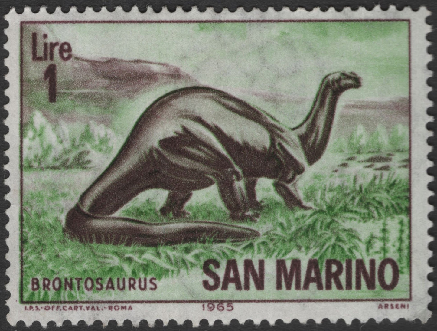 SCG3689 - San Marino 1965 Prehistoric Animals – Pteranodon & Brontosaurus