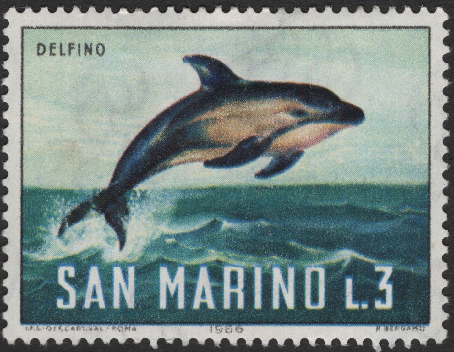 SCG3693 - San Marino 1966 Marine Life Series – Brown Grouper, Peacock Wrasse & Dolphin