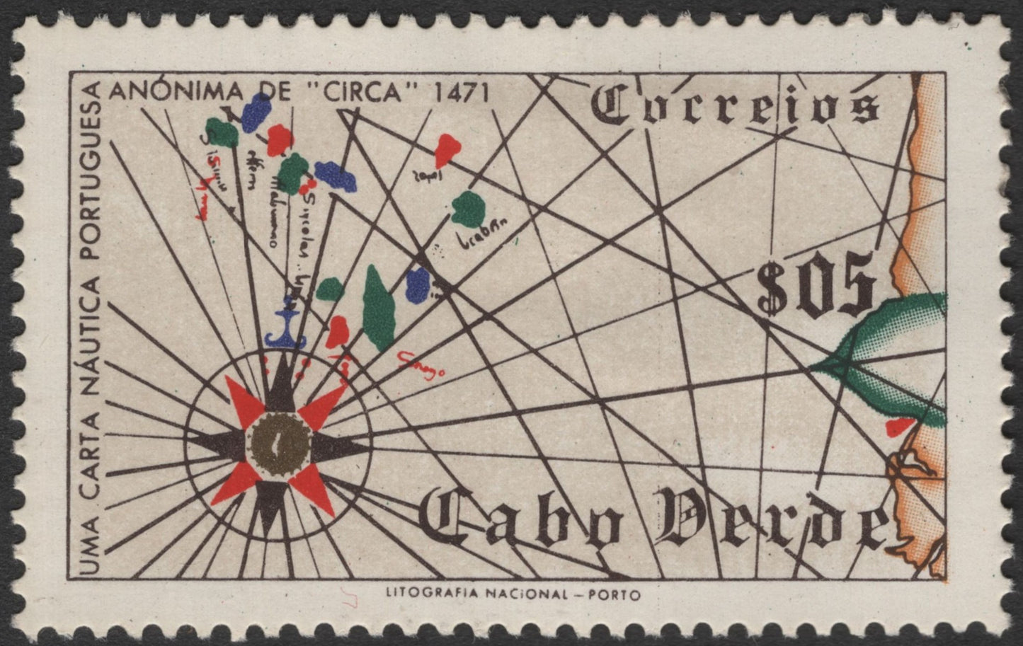 SCG3661 - Cape Verde – 1471 Portuguese Nautical Chart Stamp