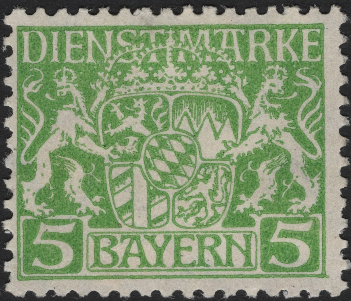 SCG3756 - Bavaria 5 Pfennig Official Stamp – Coat of Arms (Green)