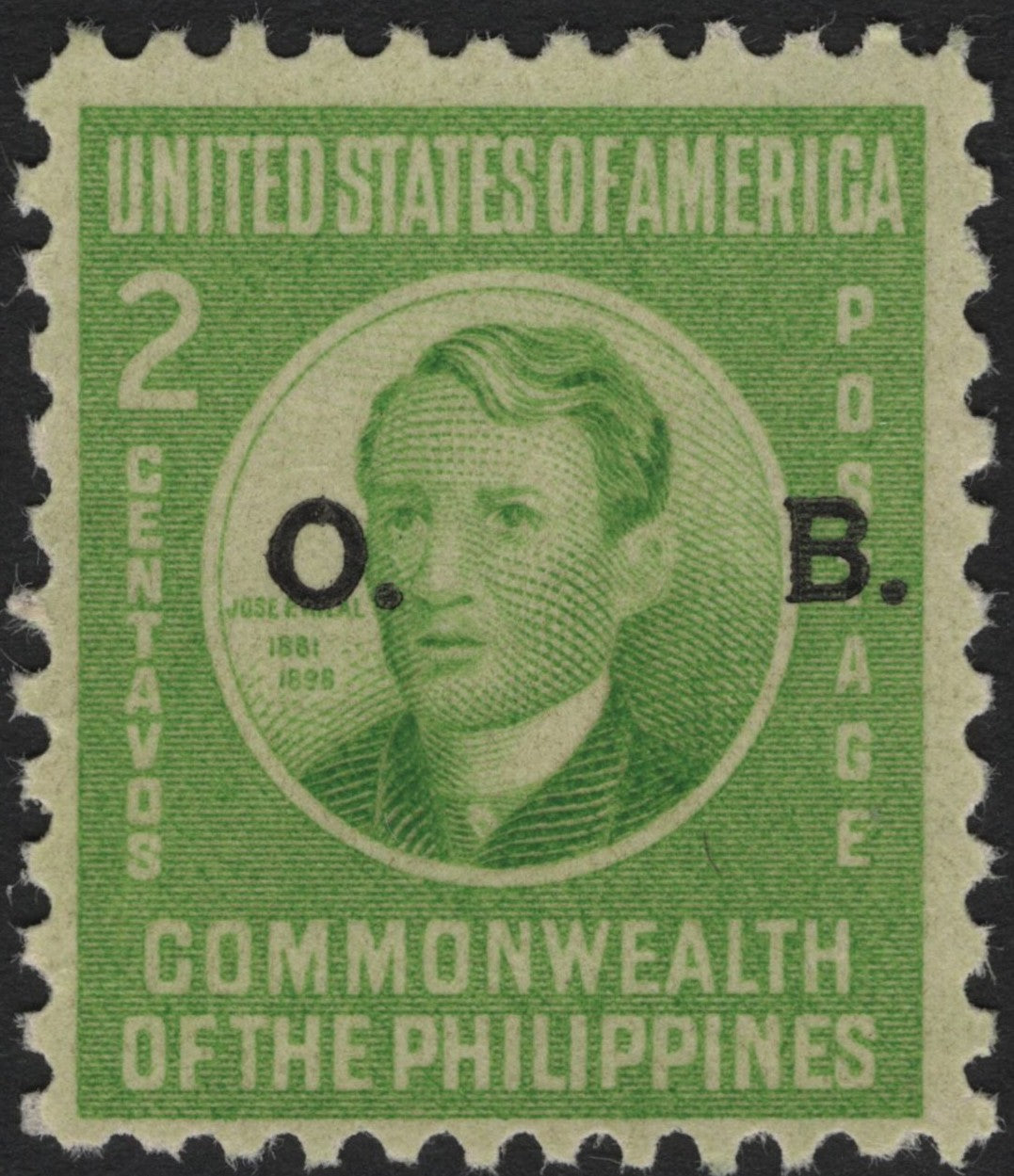 SCG3744 - Philippines 1935 – 2 Centavos José Rizal “O.B.” Official Stamp