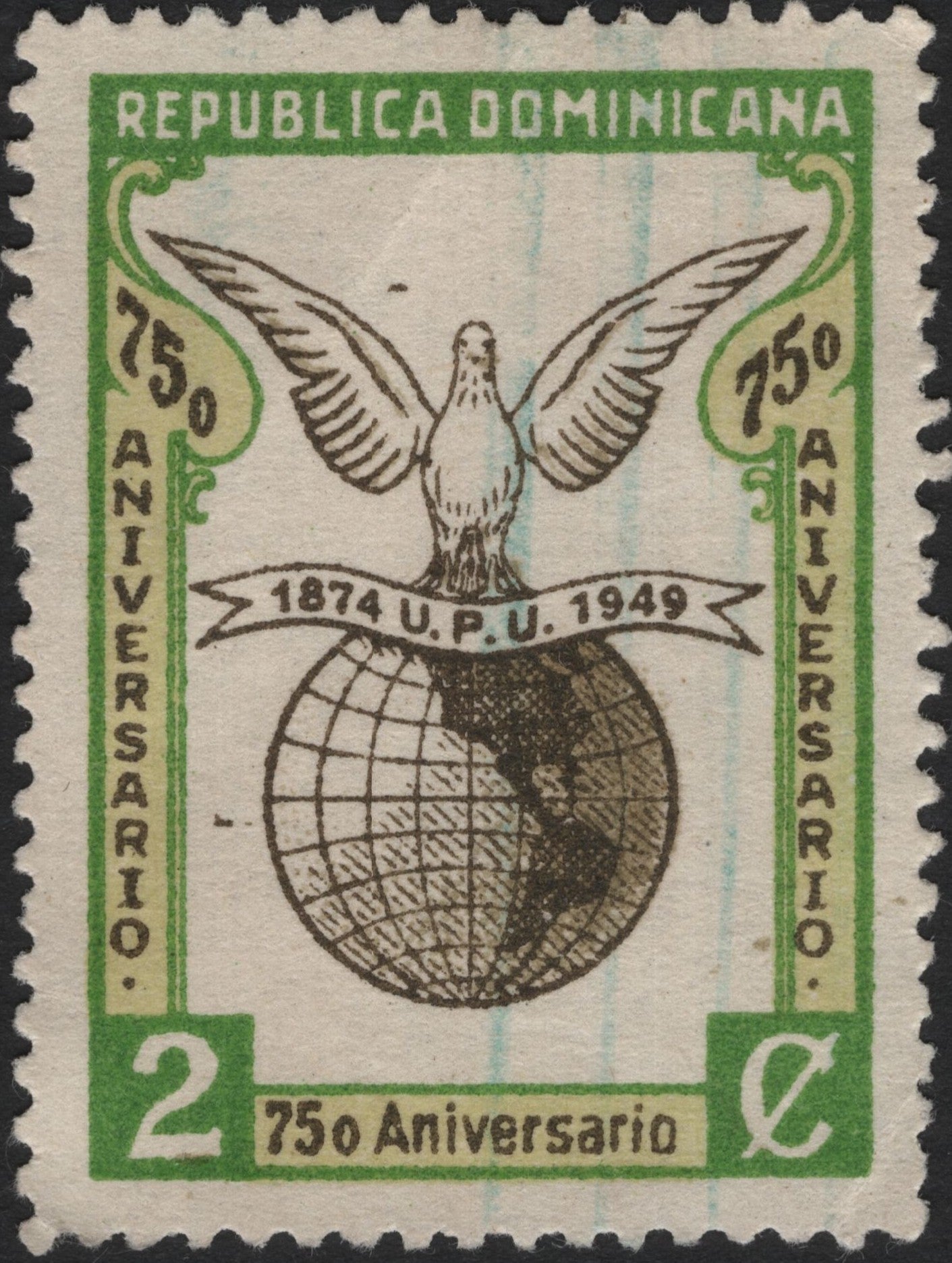 SCG3863 - Dominican Republic – 1949 UPU 75th Anniversary 2 Centavos Stamp