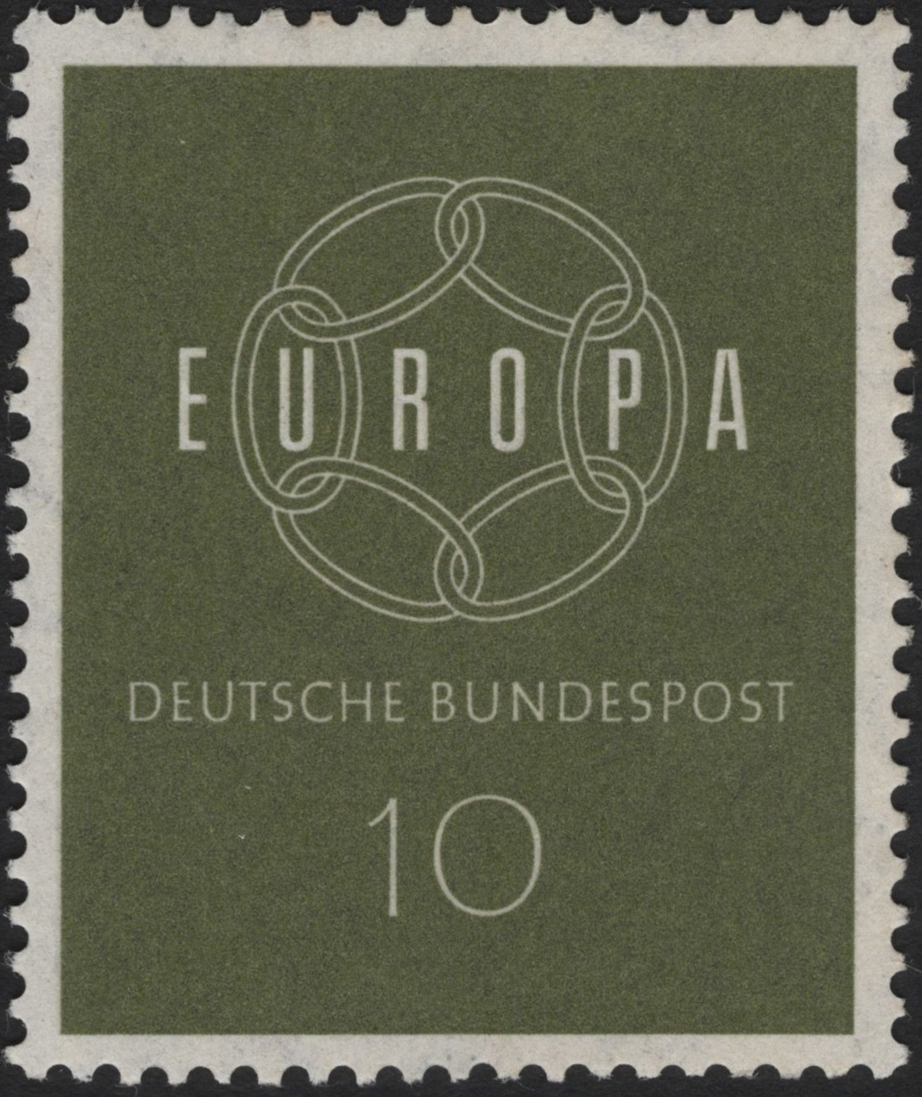 SCG3855 - West Germany 1956 "Europa – Linked Rings" 10 Pfennig Stamp
