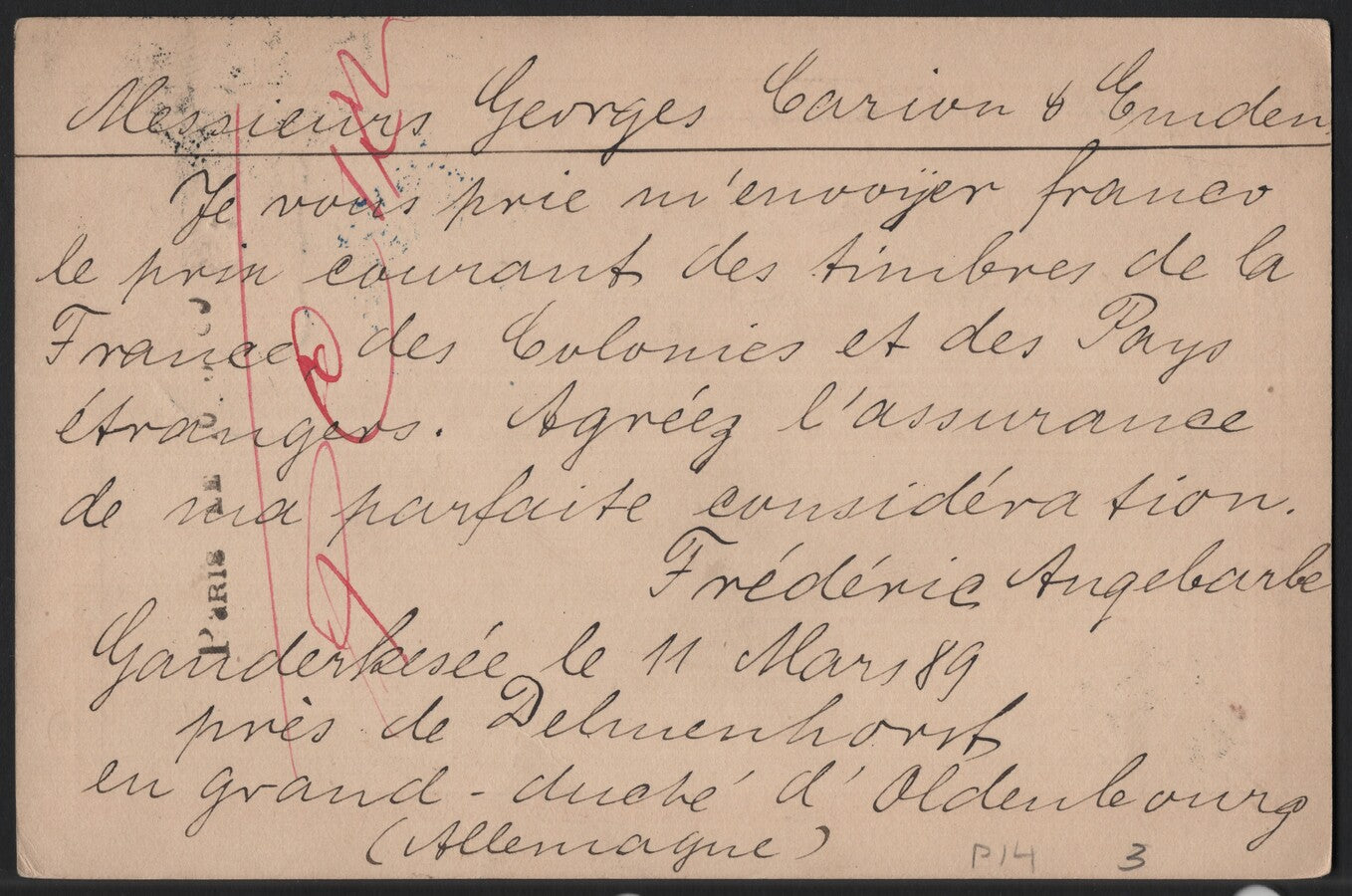 SCG3815 - Germany 1889 Postal Card to France