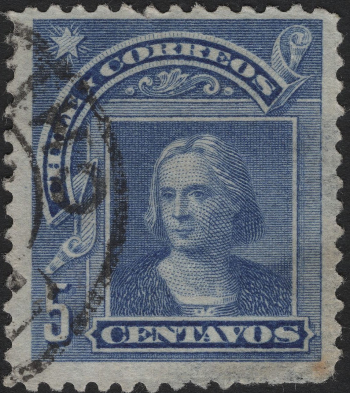 SCG3846 - Chile 1901 – Christopher Columbus Portrait, 5 Centavos (Blue)