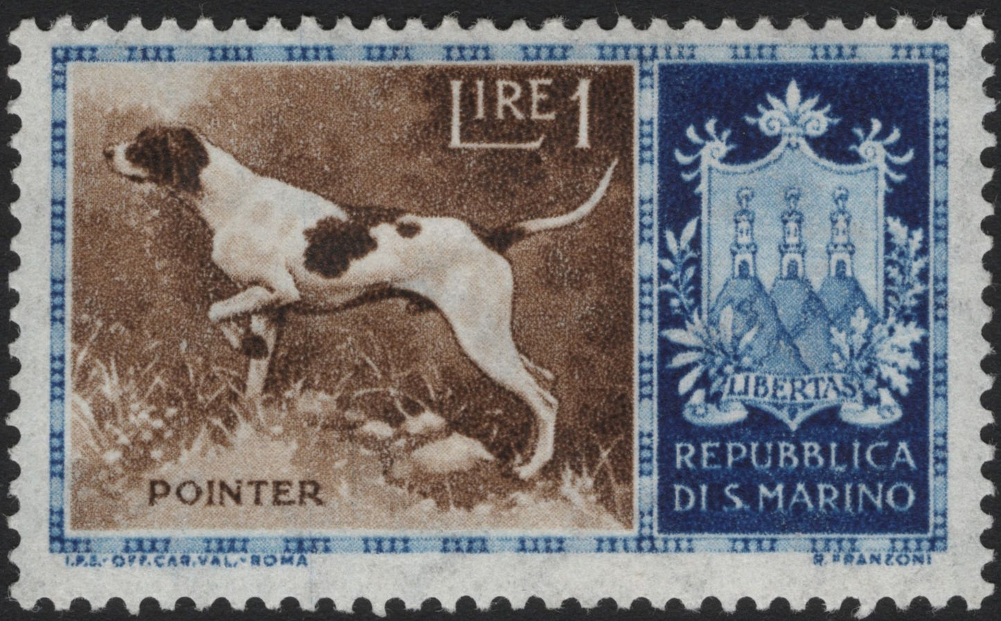 SCG3891 - San Marino 1957 – Pointer Dog (1 Lira)