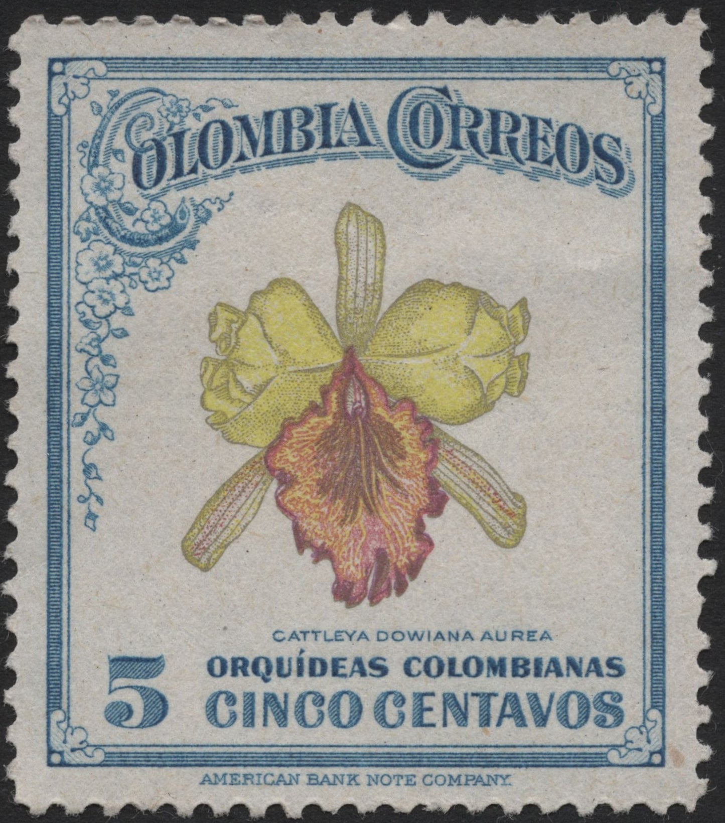 SCG4083 - Colombia – 5 Centavos “Cattleya Dowiana Aurea” Orchid (Orquídeas Colombianas)