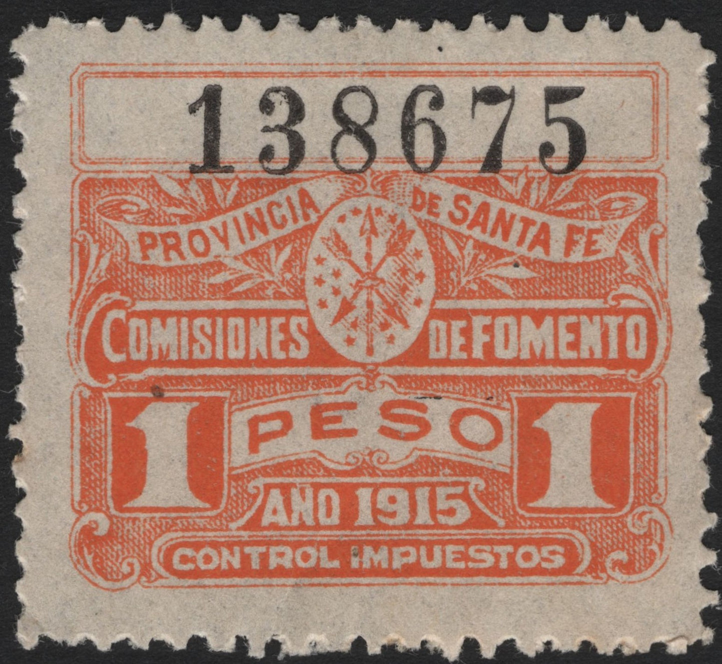 SCG4207 - Argentina – Santa Fe Province 1915 Revenue Stamp (1 Peso)