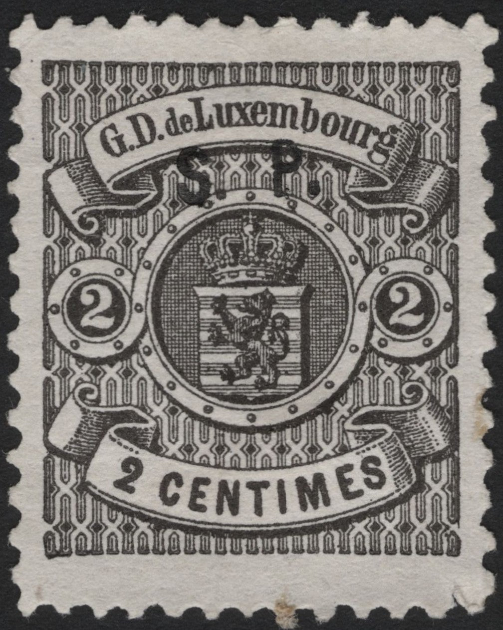SCG4253 - Luxembourg 1882 – 2 Centimes Black, Coat of Arms (Overprint “SP”)