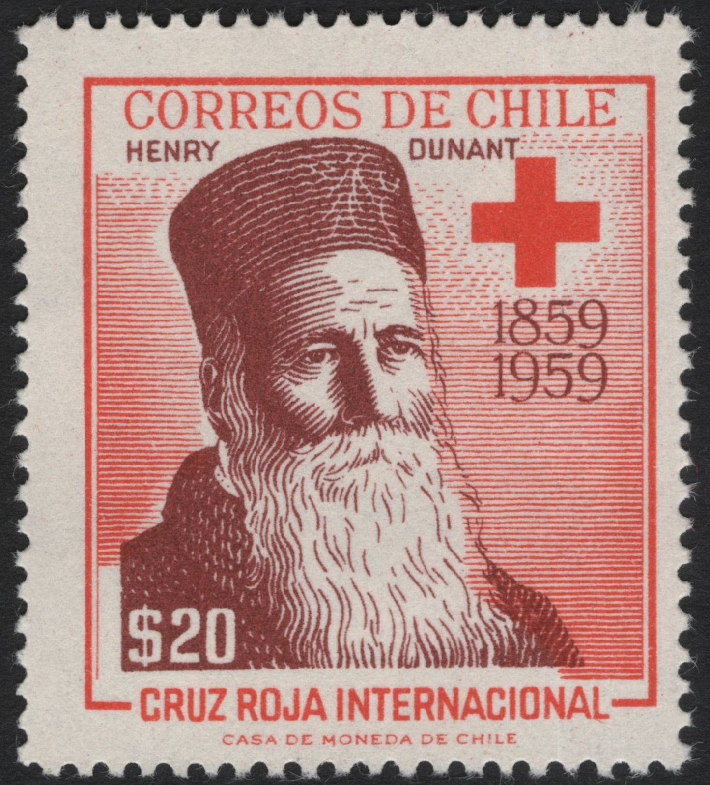 SCG4277 - Chile 1959 – Red Cross Centenary, Henry Dunant $20