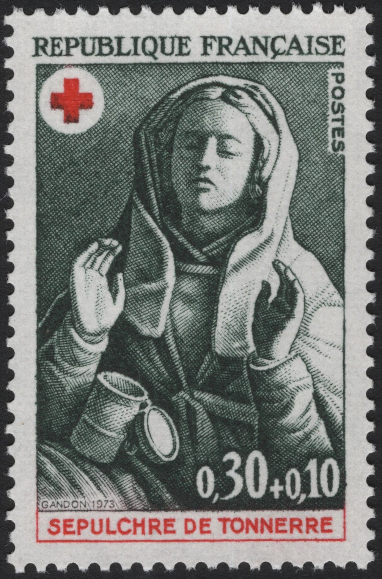 SCG4288 - France 1973 – Red Cross Semi-Postal Stamp "Sépulchre de Tonnerre"