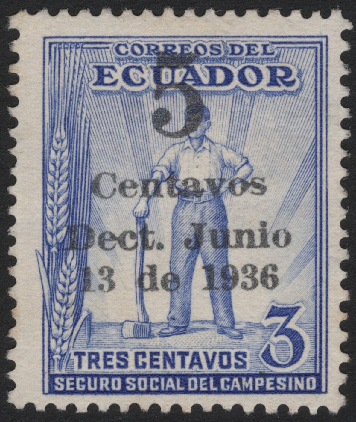 SCG4350 - Ecuador 1936 Overprinted Social Insurance Stamp – 5 Centavos