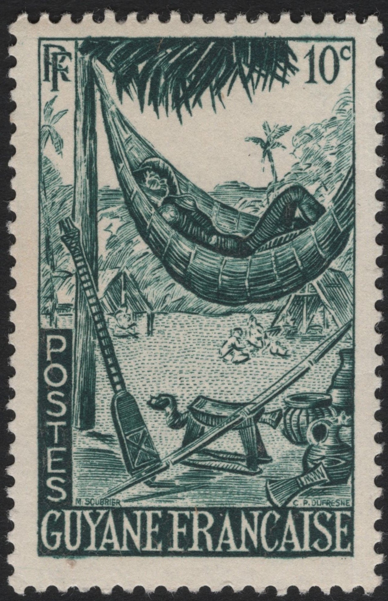 SCG4368 - French Guiana 1947 – Hammock Scene, 10c Green