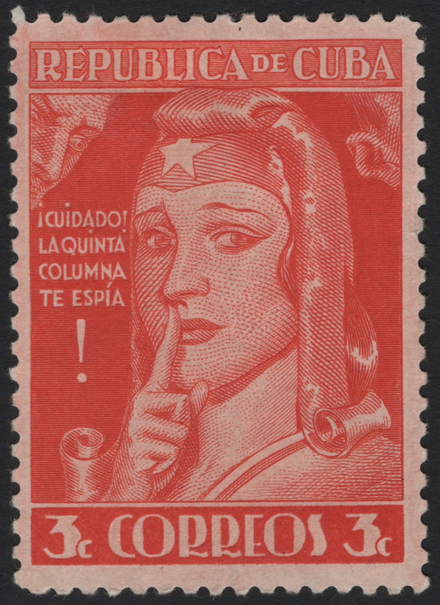 SCG4352 - Cuba 1943 “La Quinta Columna” Anti-Spy Propaganda Stamp – 3c Red