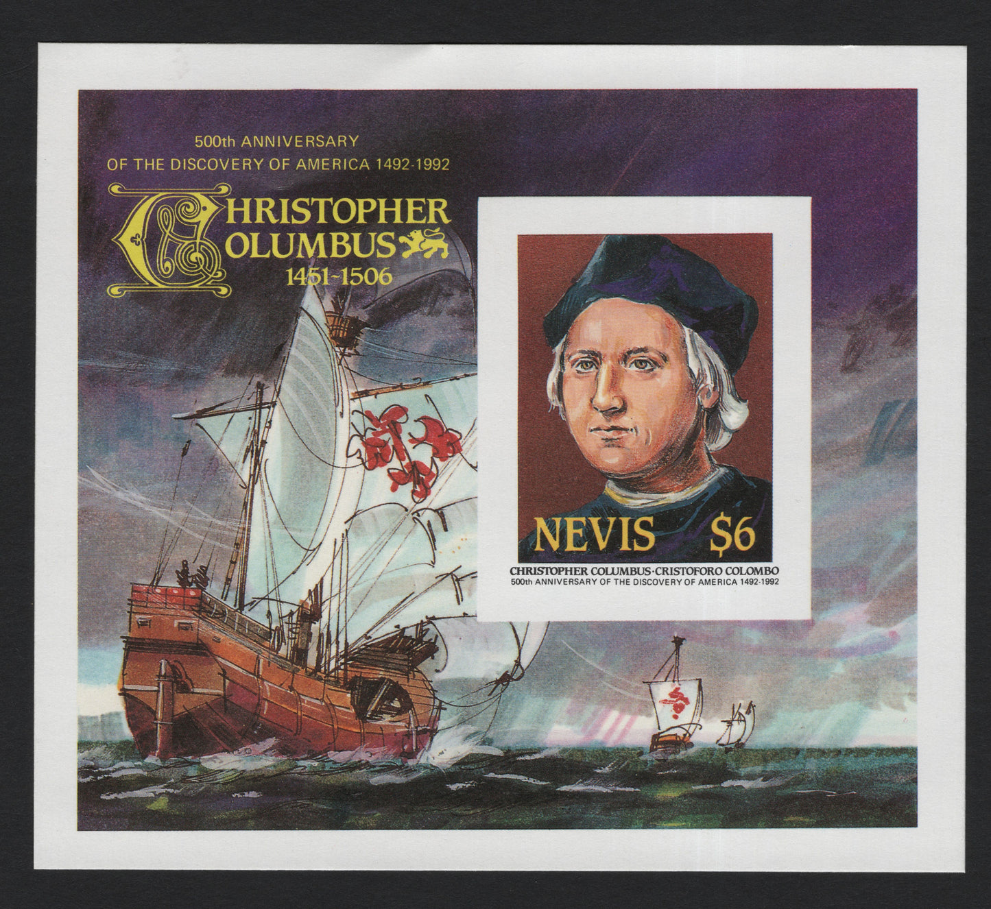 SCG4742 - Nevis 1992 – 500th Anniversary of the Discovery of America Miniature Sheet ($6)