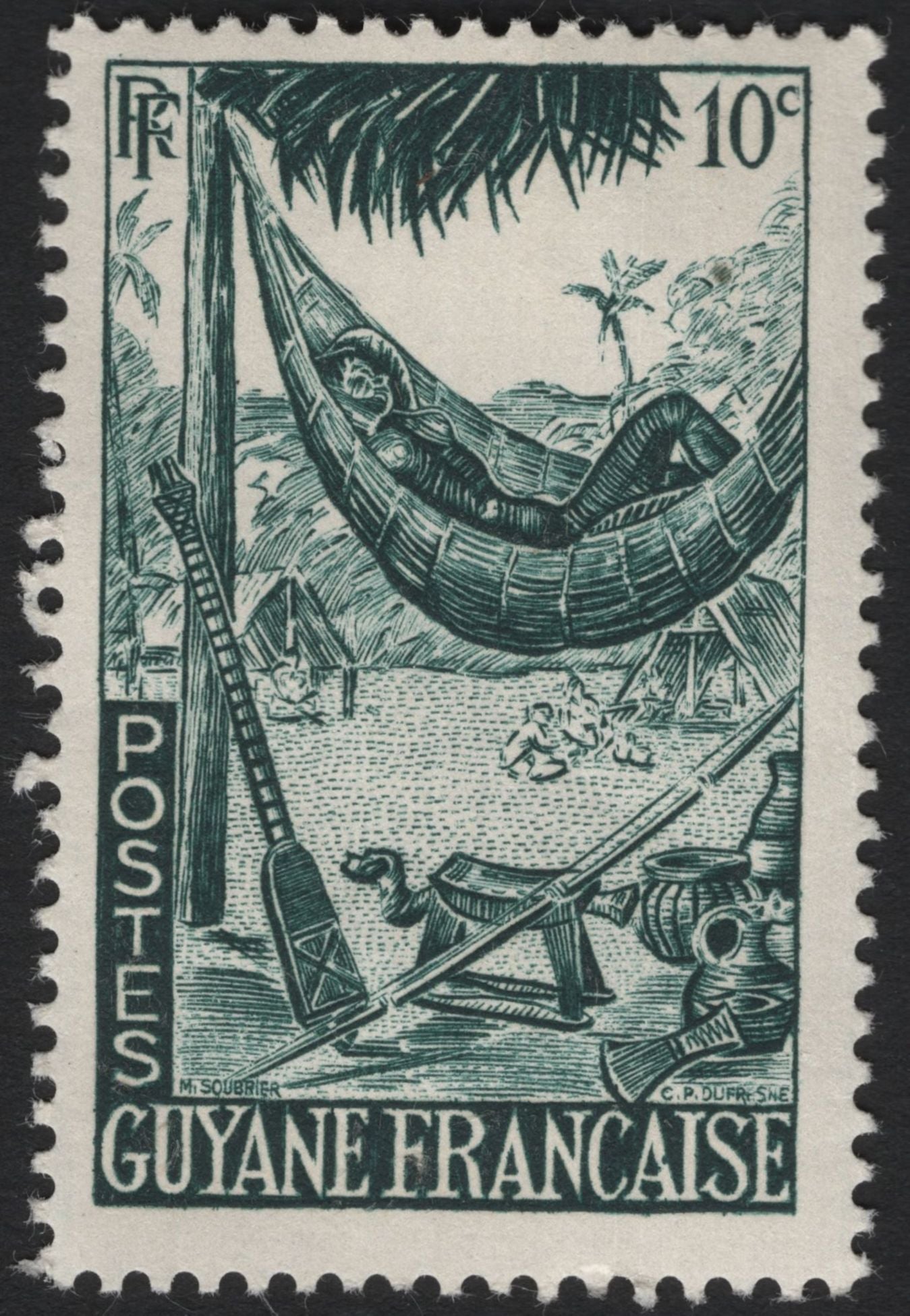 SCG4401 - French Guiana 1939 – Native Resting in Hammock, 10 Centimes