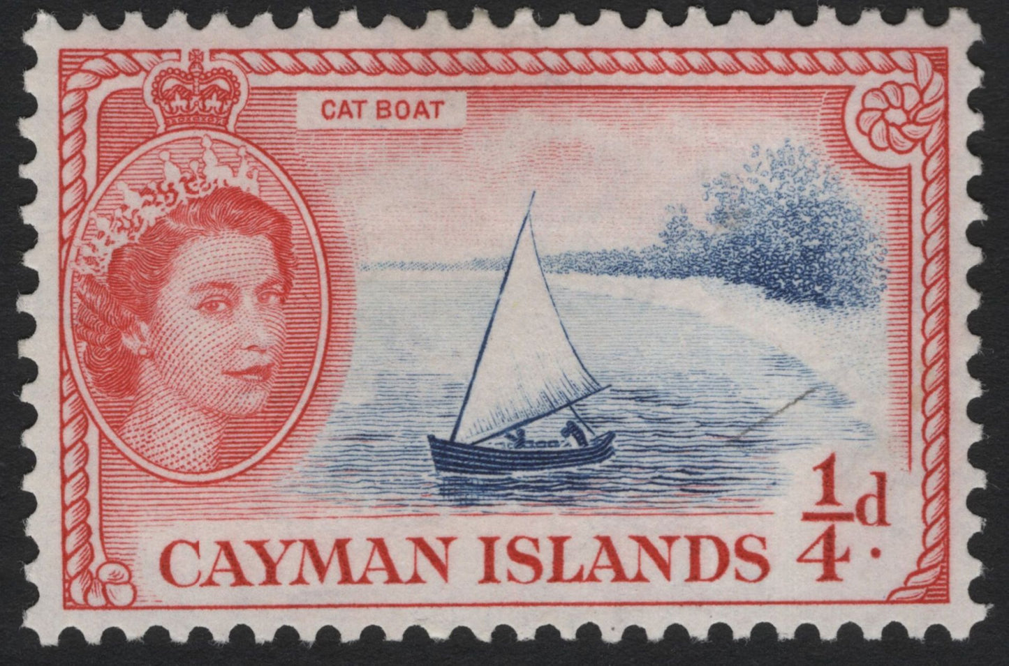 SCG4395 - Cayman Islands 1¼d Cat Boat Stamp – Queen Elizabeth II Portrait