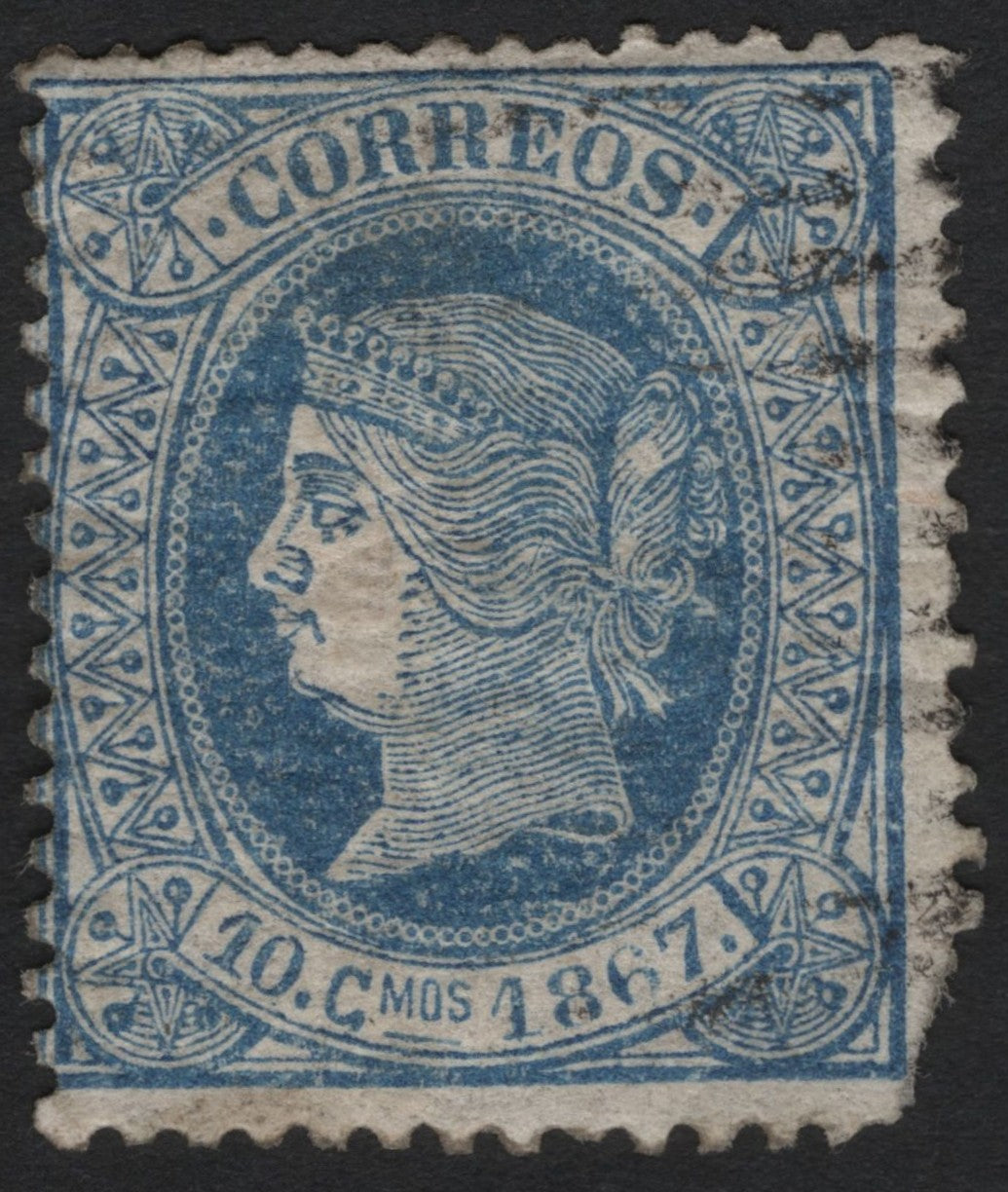 SCG4493 - Spain 1867 Queen Isabella II – 10 Céntimos Blue