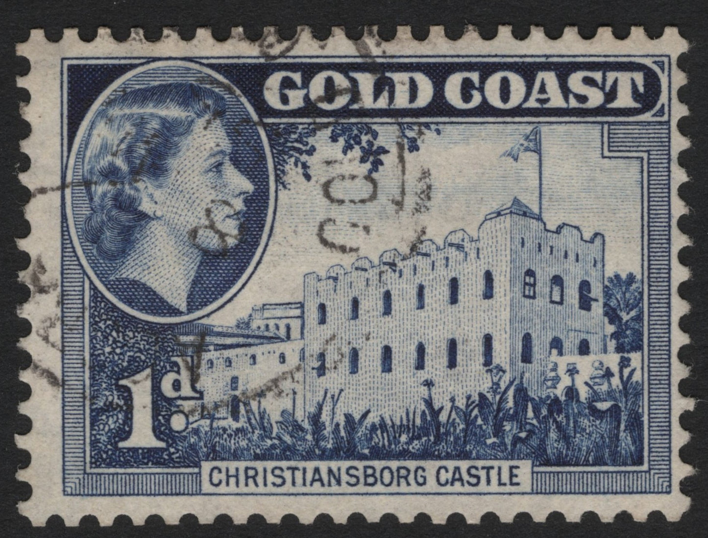 SCG4455 - Gold Coast 1d Christiansborg Castle Stamp – Queen Elizabeth II (1952–1954)