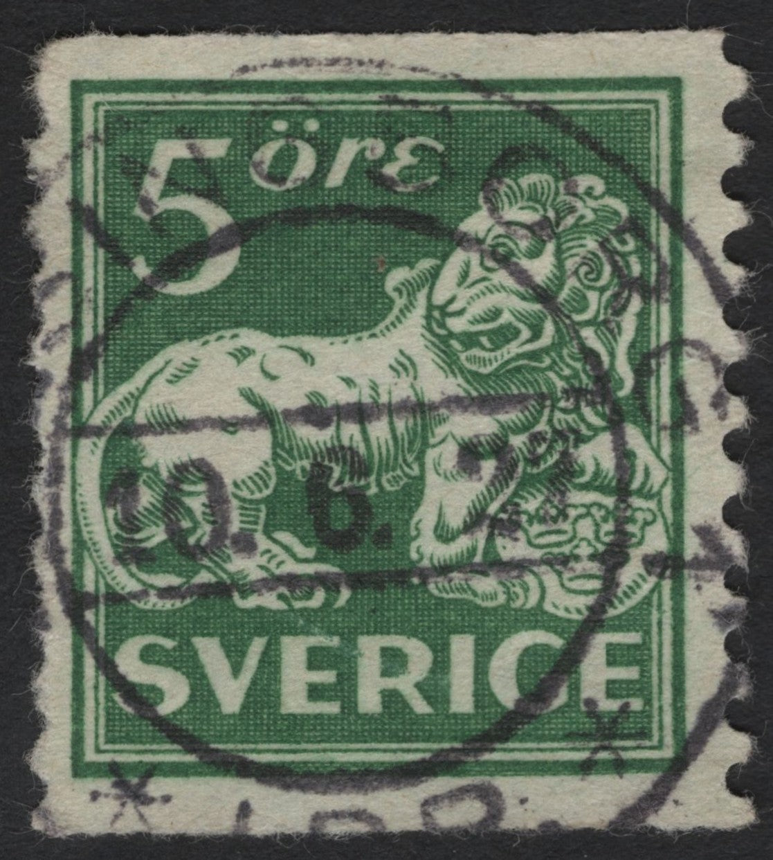 SCG4514 - Sweden 1920s – 5 Öre Green "Lion" Definitive