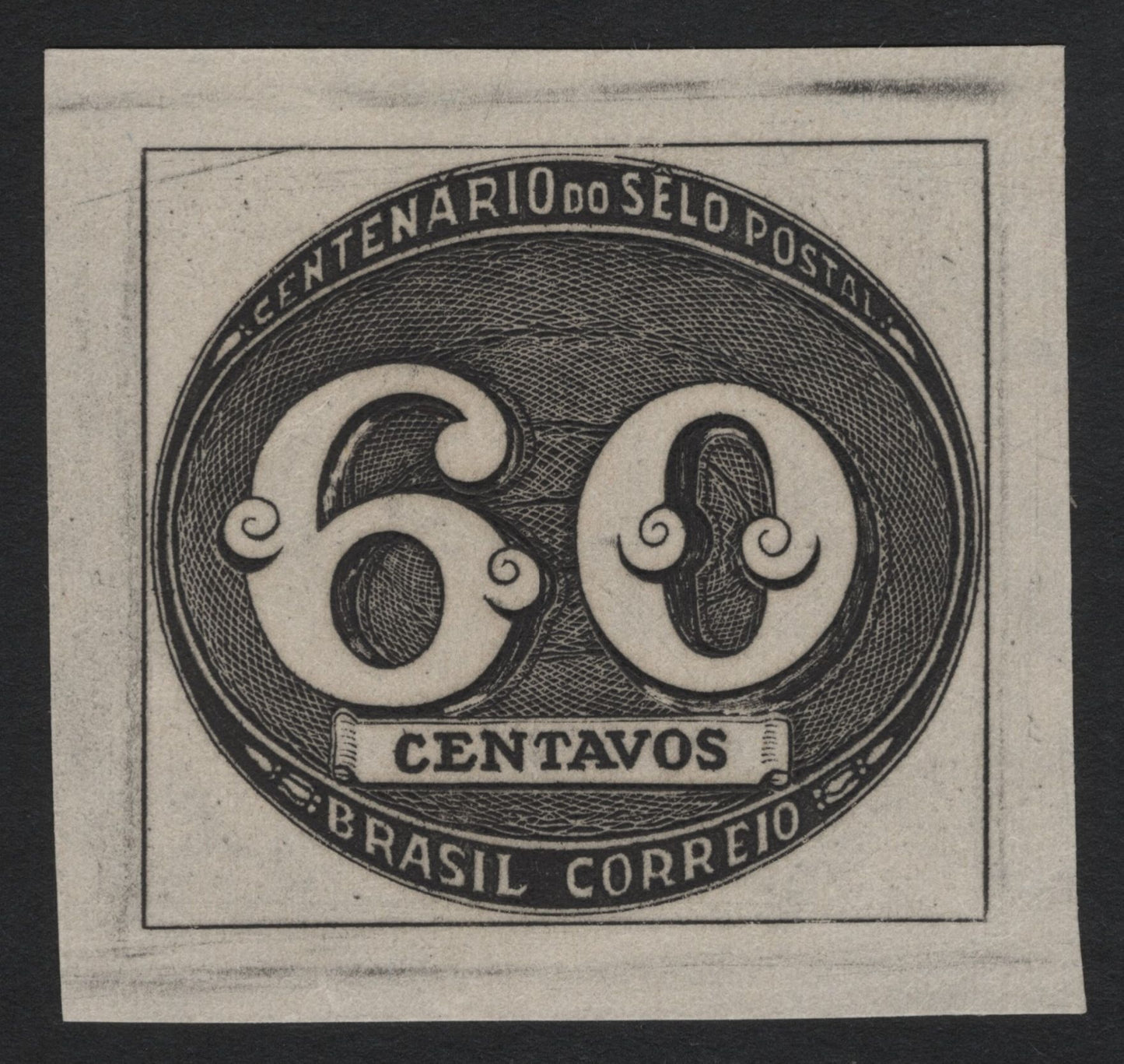 SCG4483 - Brazil 1943 – 60 Centavos Black Proof, Centenary of Postage Stamp