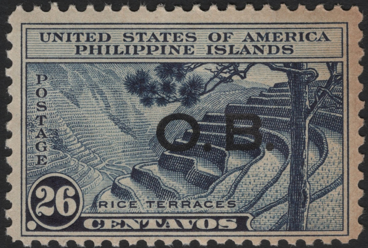 SCG4534 - Philippines (U.S. Administration) 1926 – 26c Rice Terraces “O.B.” Official Overprint