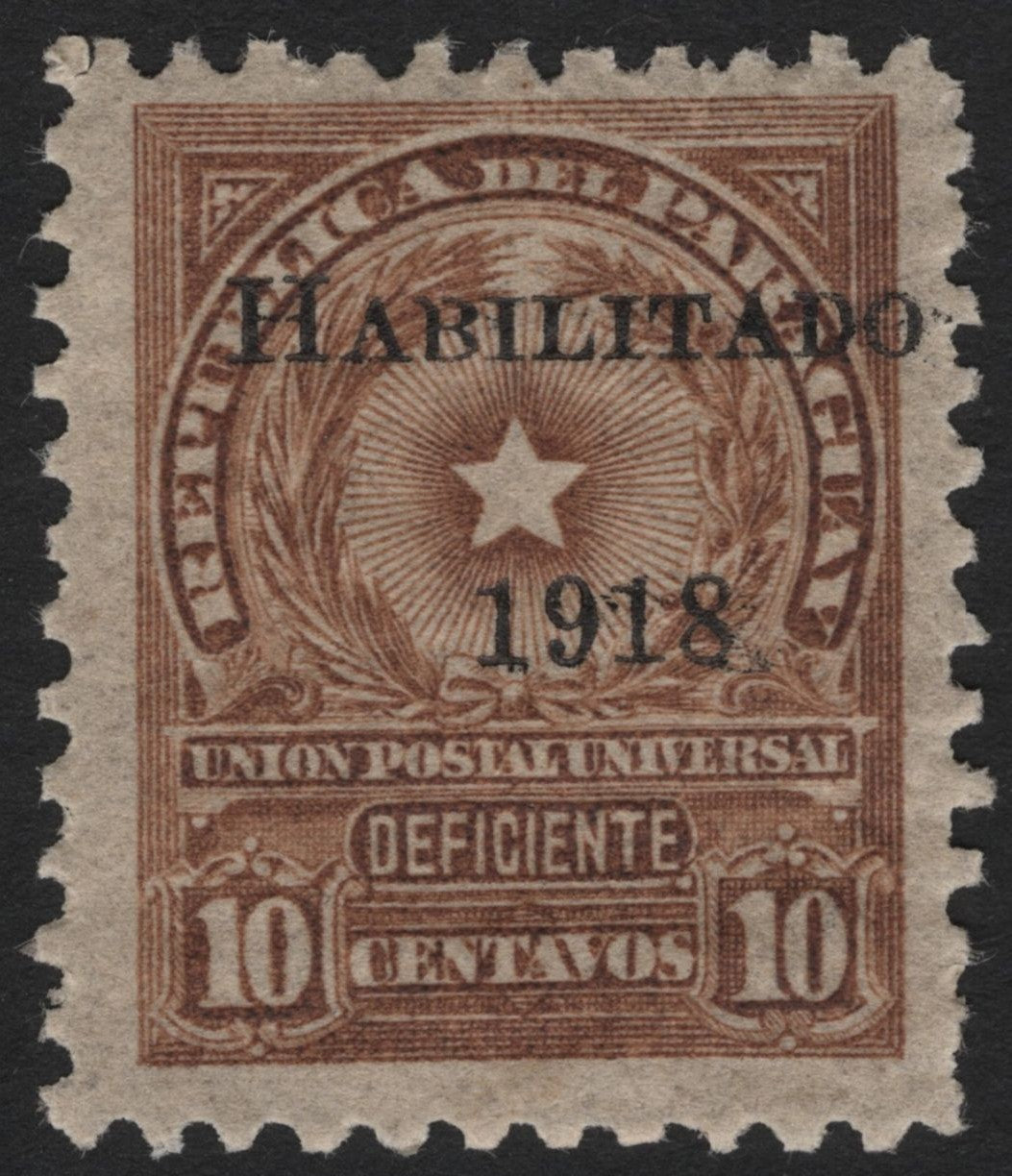SCG4533 - Paraguay 1918 “Habilitado” Overprint on 10c Deficiente Issue