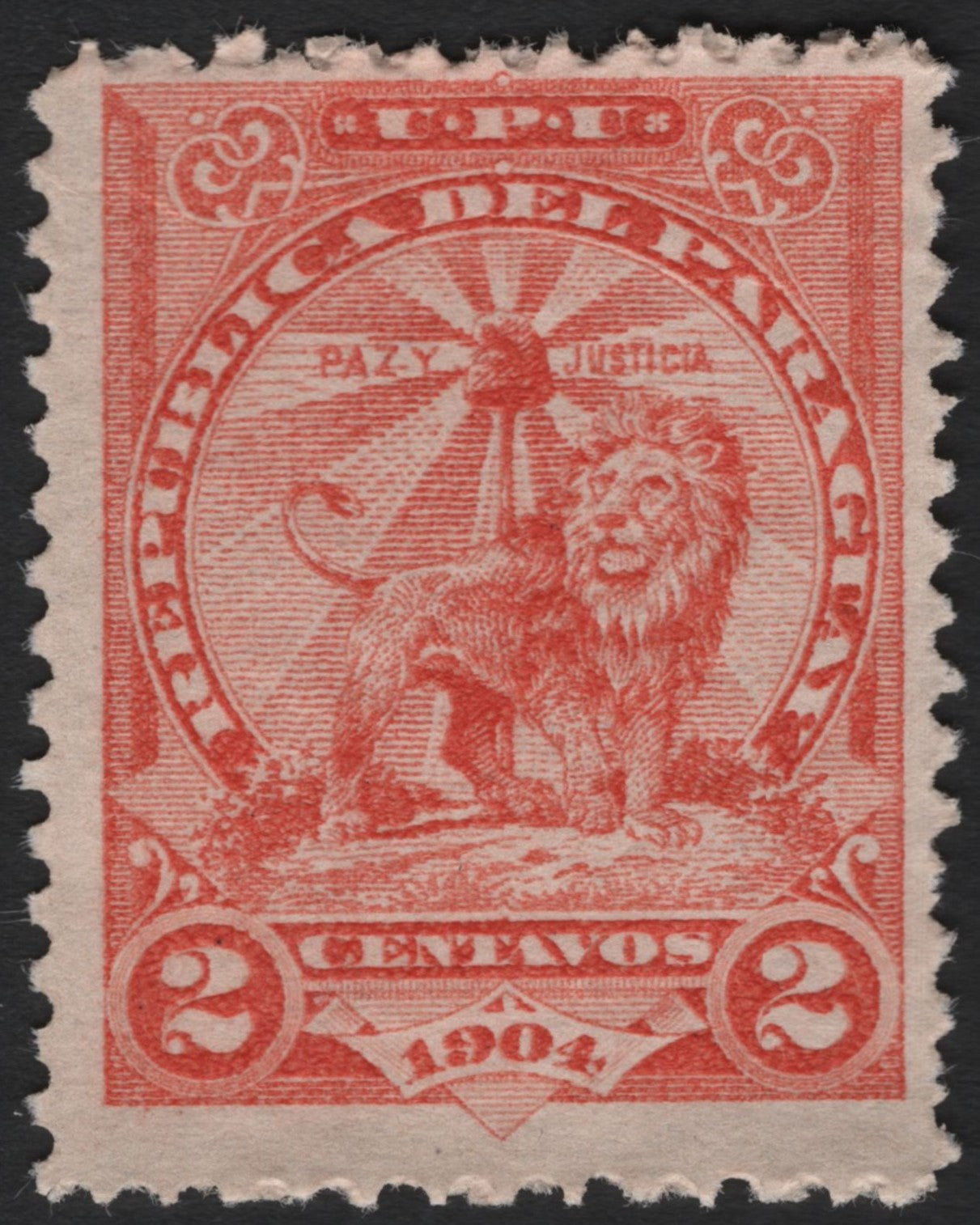 SCG4555 - Paraguay 1904 – Lion of Liberty, 2 Centavos Red