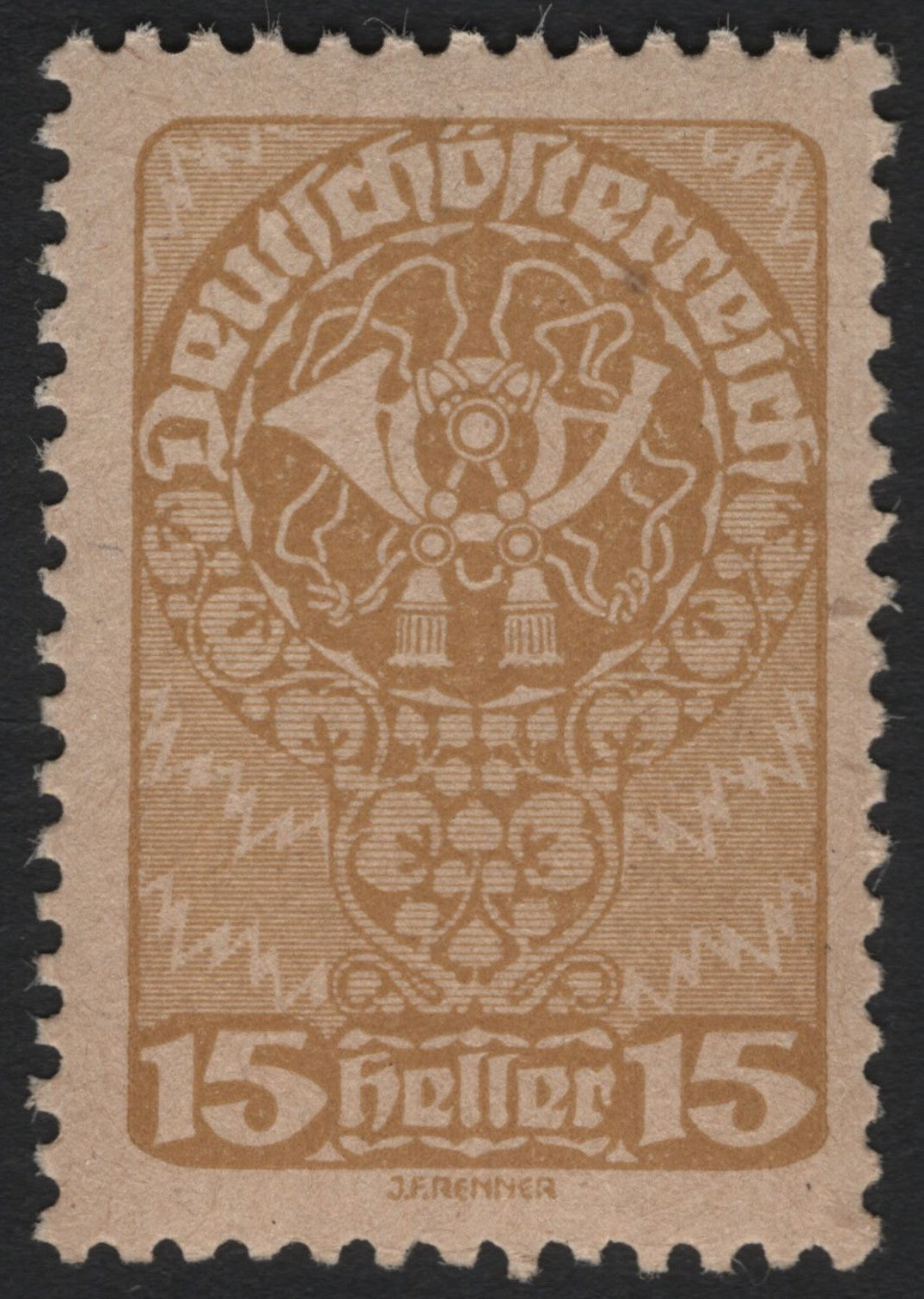 SCG 4545 - Austria 1919 – 15 Heller Brown “Posthorn & Ornament” (Deutschösterreich)