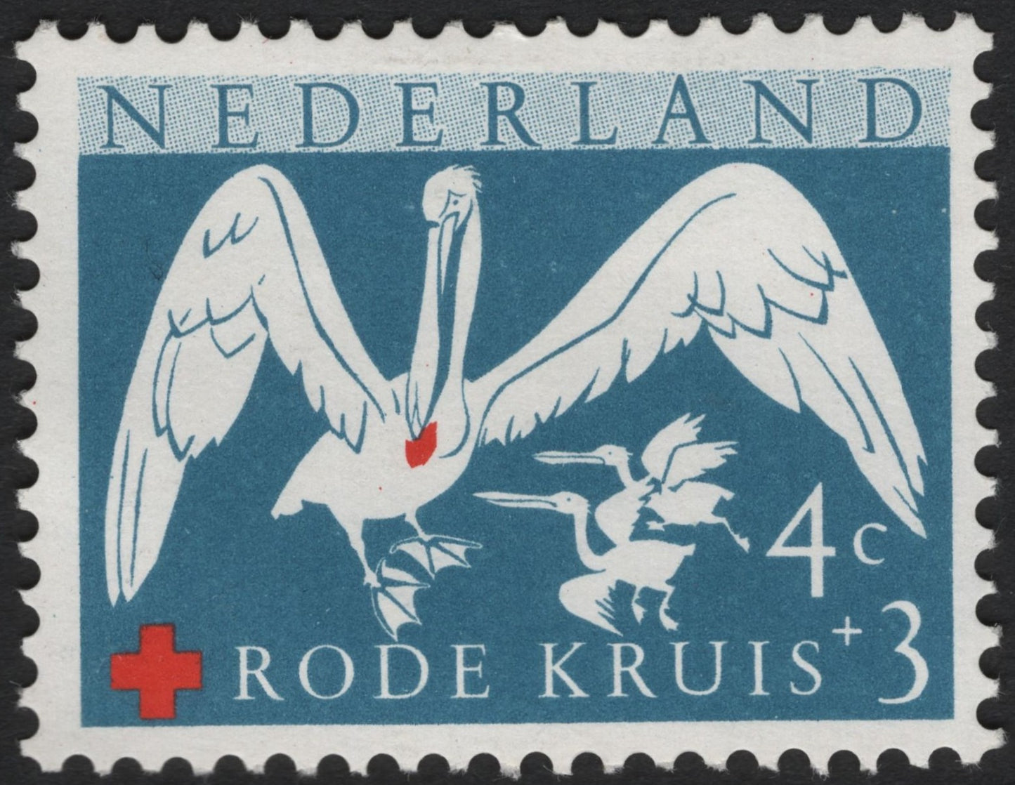 SCG4593 - Netherlands 1961 Red Cross Semi-Postal – 4c + 3c White Stork