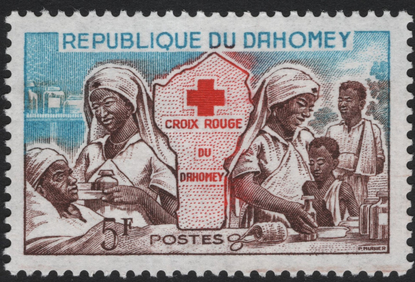 SCG4574 - Dahomey 1960s Red Cross 5 Francs – Medical Aid Theme