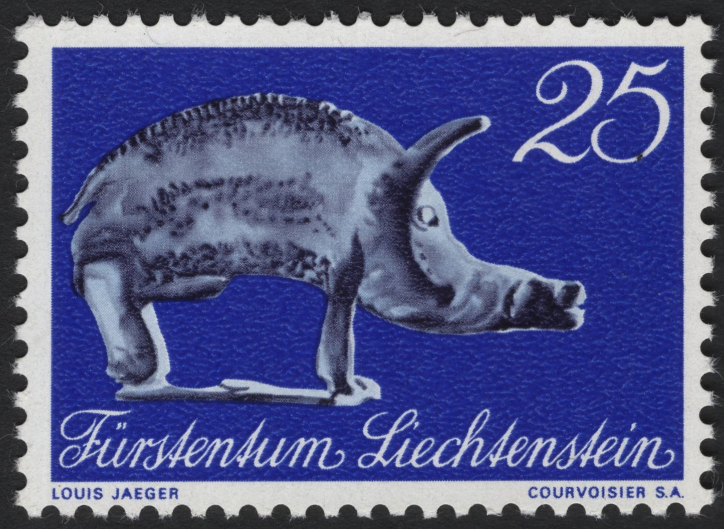 SCG4622 - Liechtenstein 1964 Prehistoric Animal – Aardvark Fossil, 25 Rp