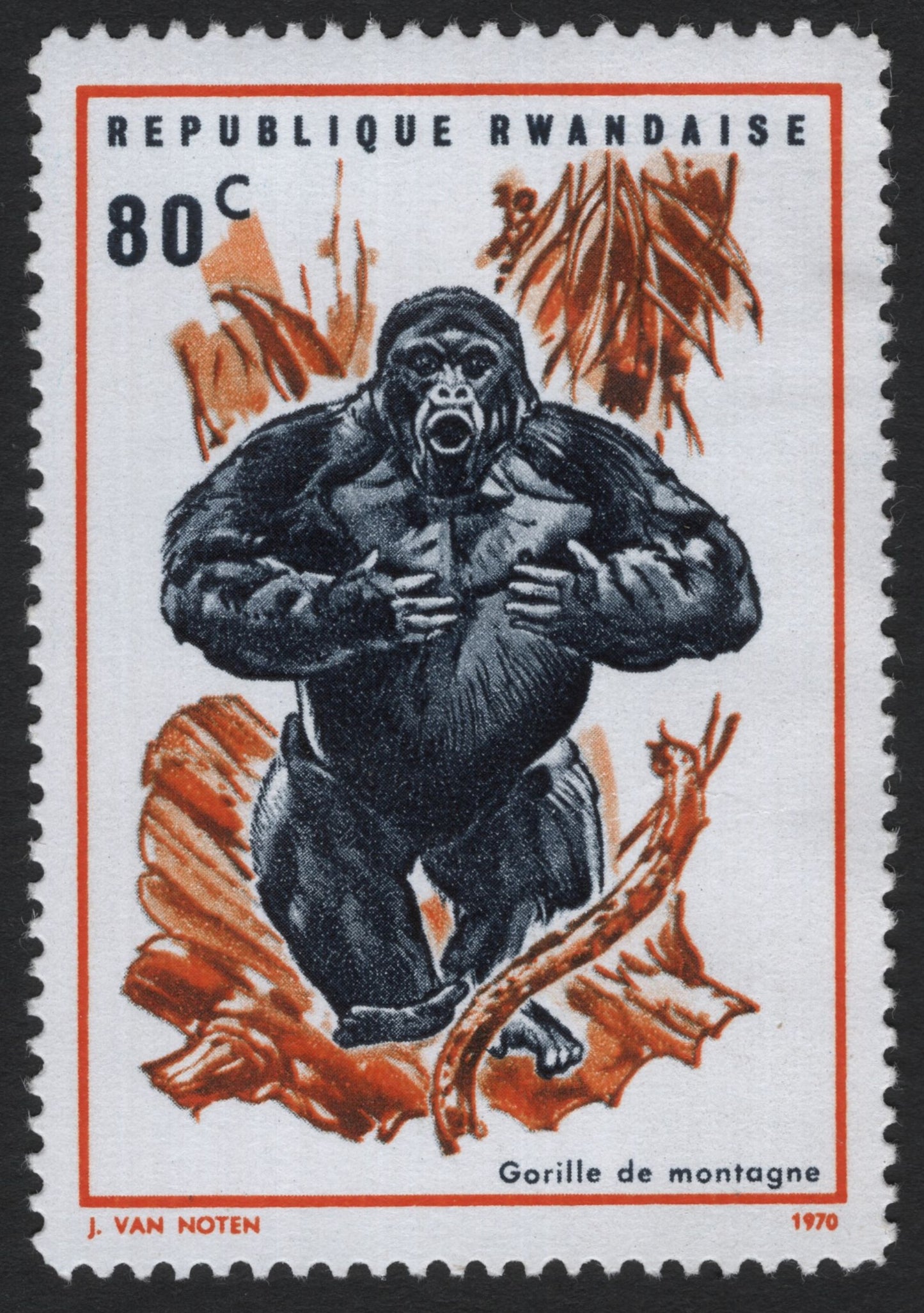 SCG4646 - Rwanda 1970 Mountain Gorilla 80c – Wildlife Protection Issue