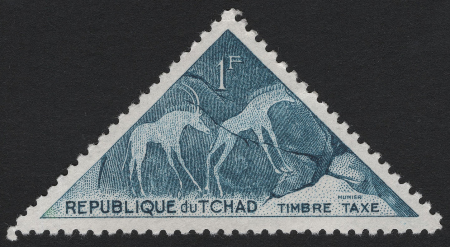 SCG4650 - Chad 1961 1F Blue Triangular Postage Due – Rock Paintings of Antelopes