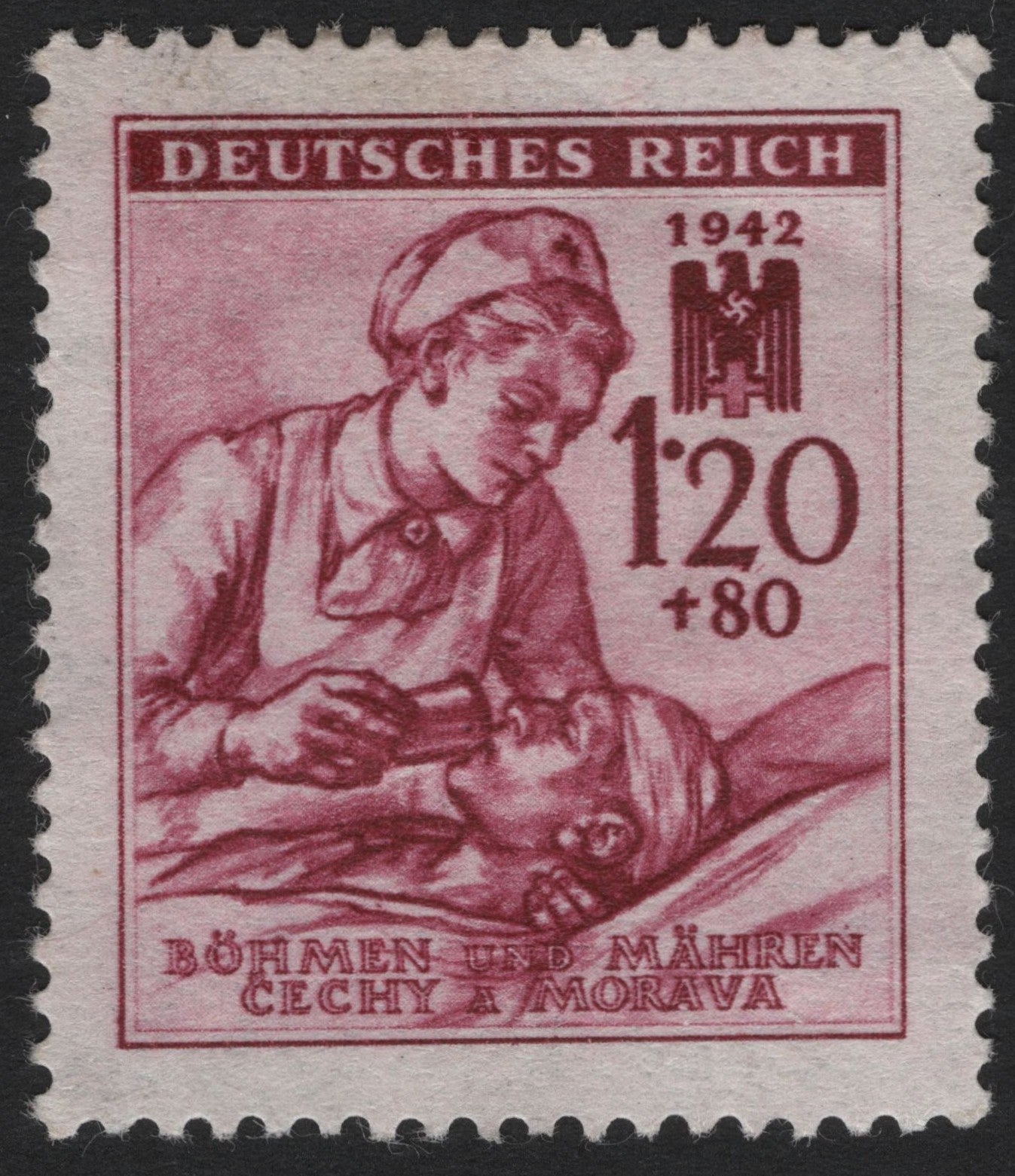 SCG4701 - 1942 Germany – Bohemia & Moravia Red Cross Semi-Postal Stamp