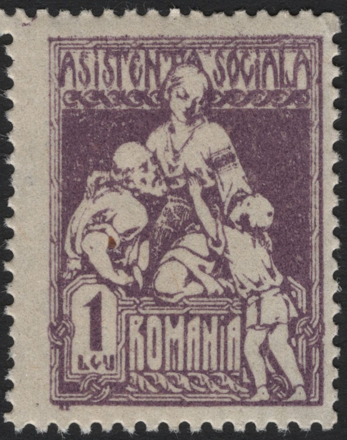 SCG4673 - Romania 1927 – Social Assistance Issue, 1 Leu Violet