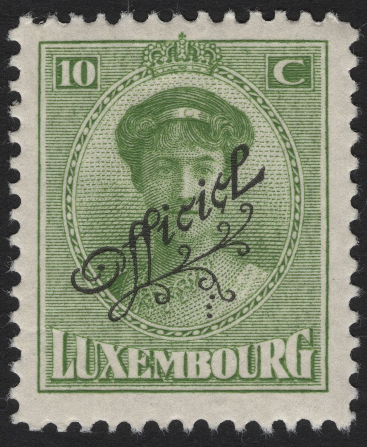 SCG4655 - Luxembourg 1907 Official Stamp – Grand Duchess Marie-Adélaïde 10c Green Overprint
