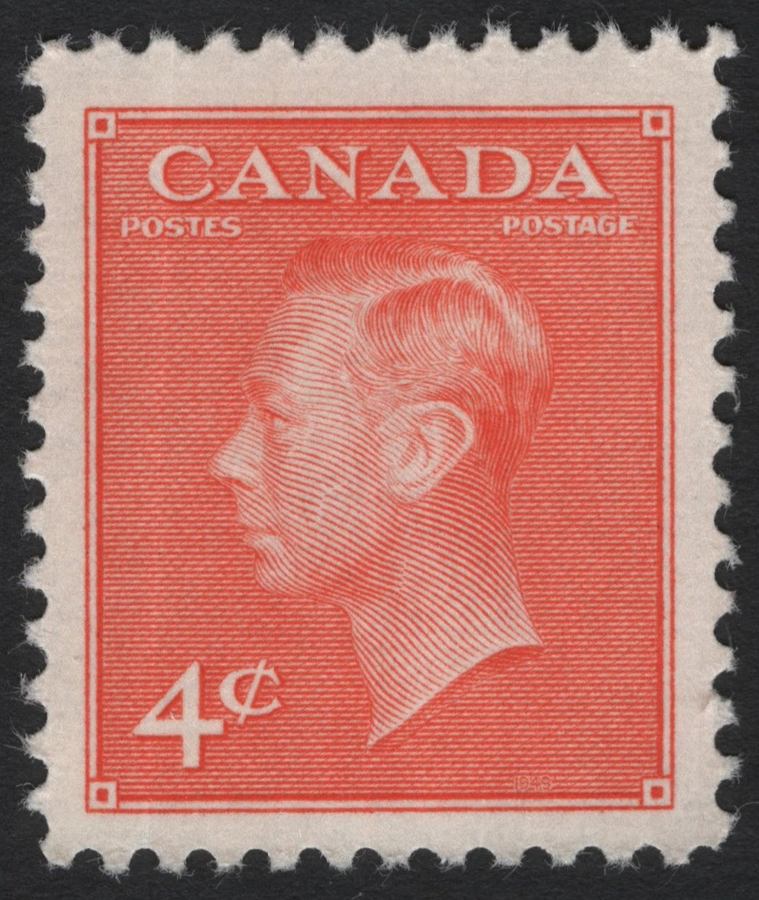 SCG4678 -Canada 1943 – King George VI 4¢ Carmine Red Definitive