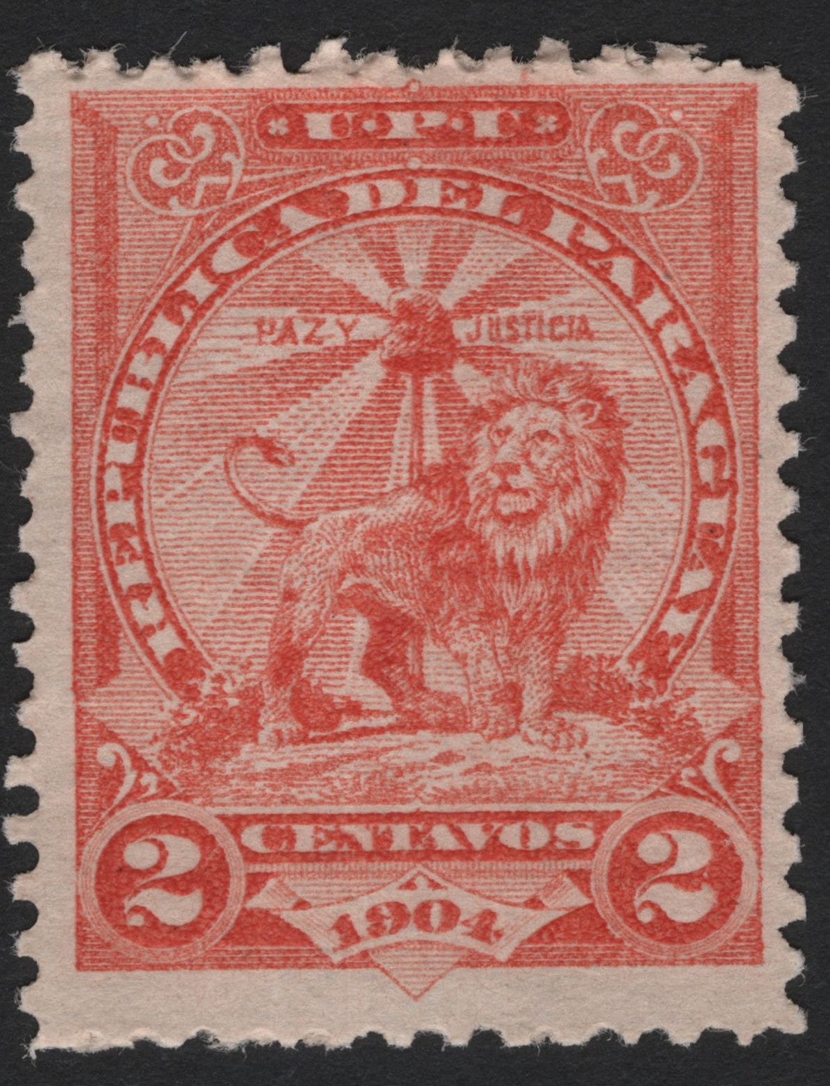 SCG4683 - Paraguay 1904 – Lion with Liberty Cap, 2 Centavos Red