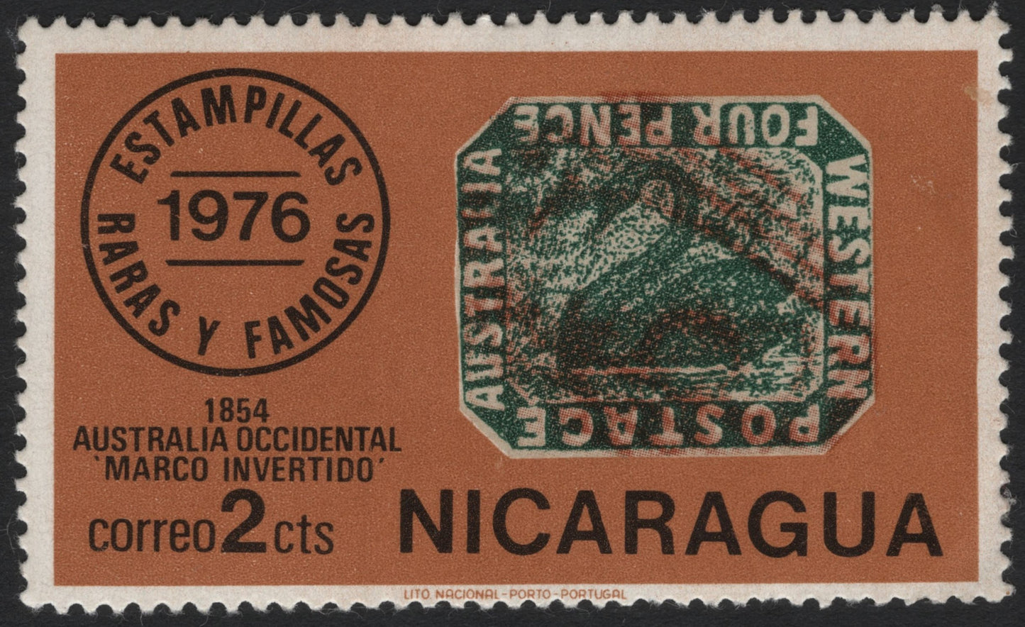 SCG4752 - Nicaragua 1976 "Western Australia Inverted Frame" – Rare & Famous Stamps Series