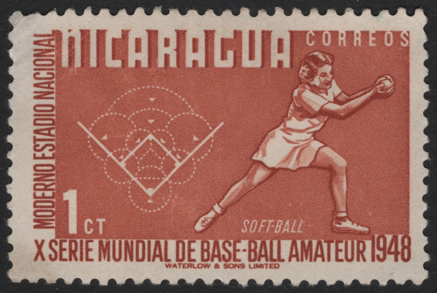 SCG4732 - Nicaragua 1948 Softball Amateur Baseball World Series Stamp – 1 Centavo