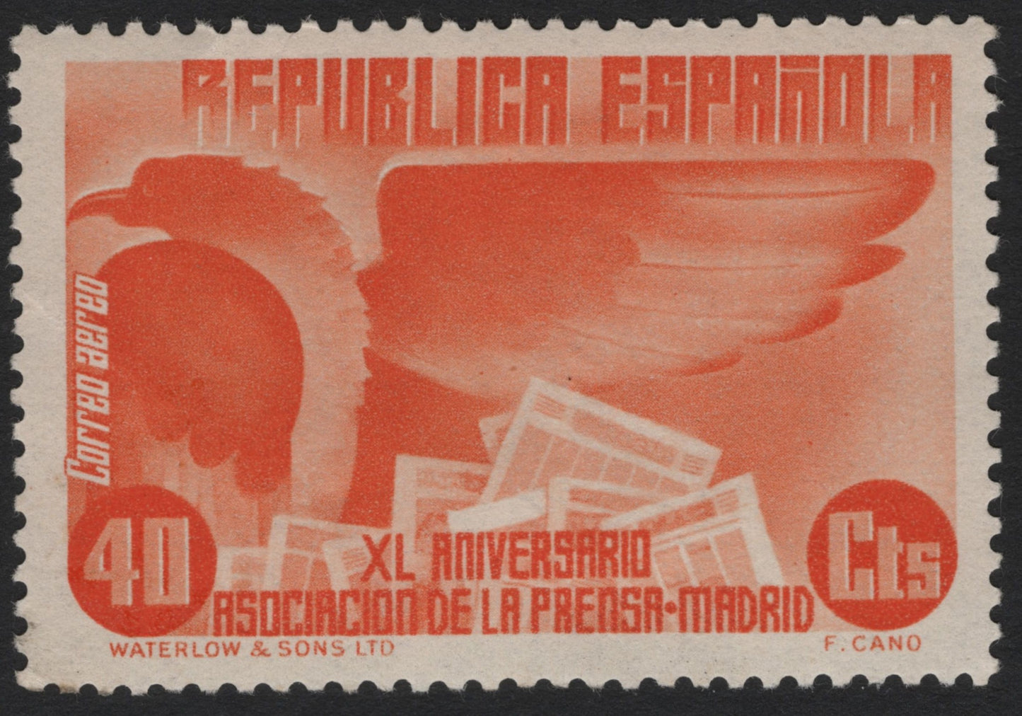 SCG4769 - Spain 1938 Airmail Stamp – 40c XL Anniversary of the Madrid Press Association