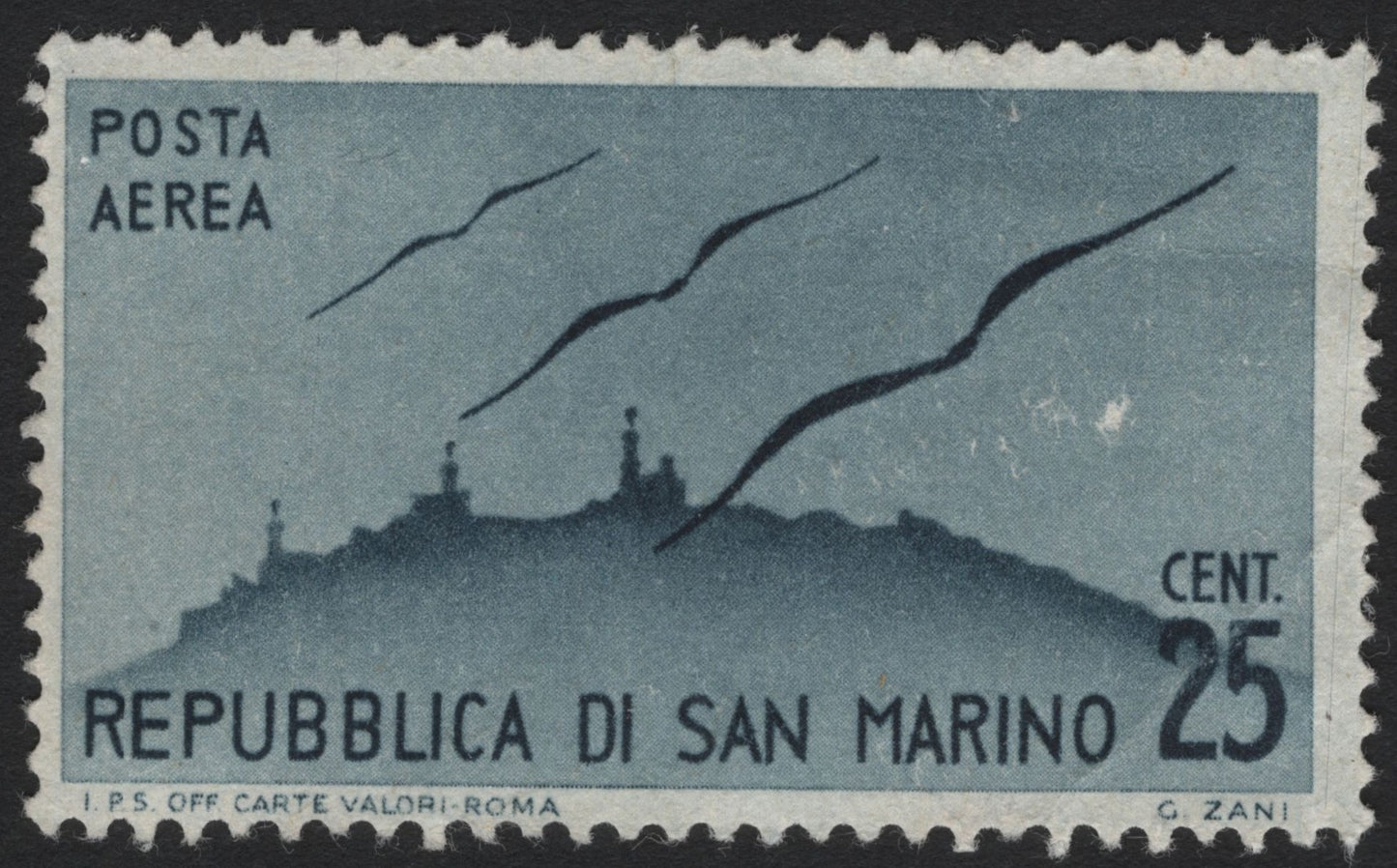 SCG4765 - San Marino 1932 Airmail 25c – Mount Titano Silhouette