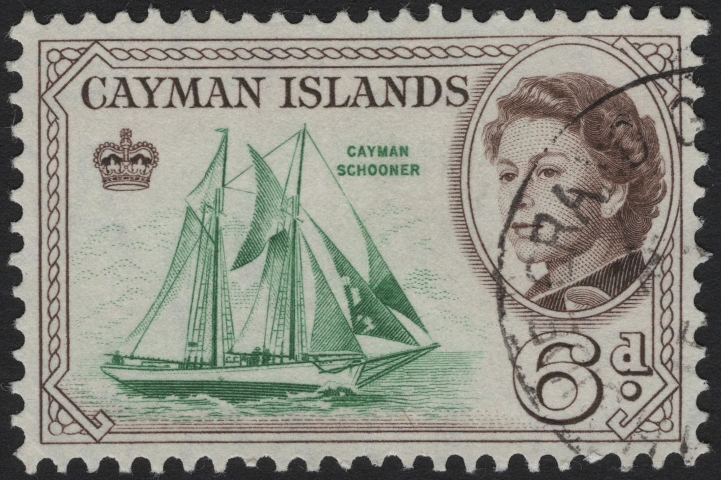 SCG4776 - Cayman Islands 6d "Cayman Schooner" – Queen Elizabeth II Issue