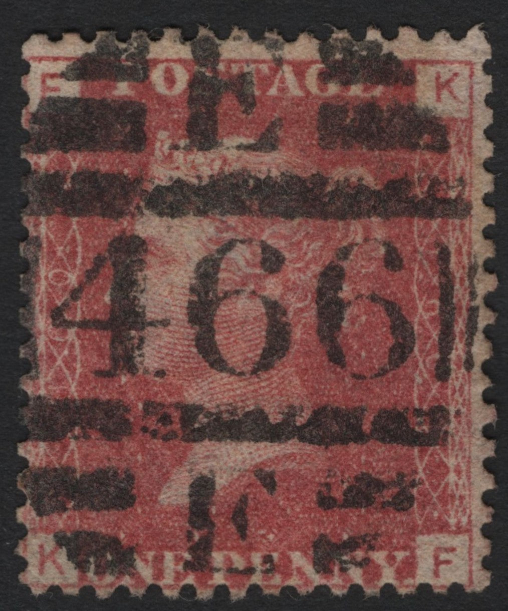 SCG4807 - Great Britain 1854–1857 Penny Red (Plate Issue) – “KF” Corner Letters, London Numeral Cancel 466