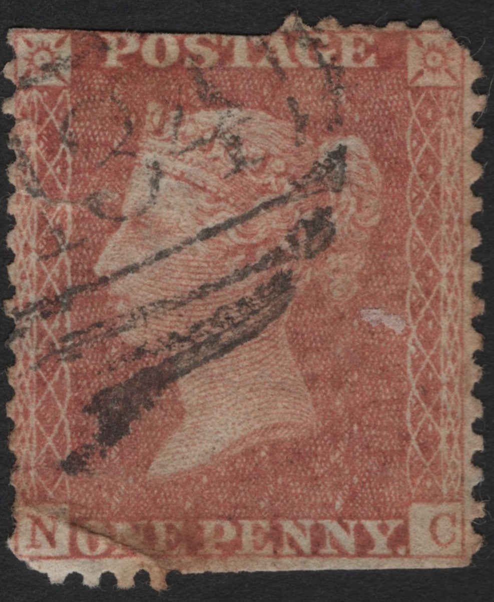 SCG4809 - Great Britain 1854–1857 Queen Victoria 1d Red (Alphabet II, Die I, Perf 14) – Plate Position N-C