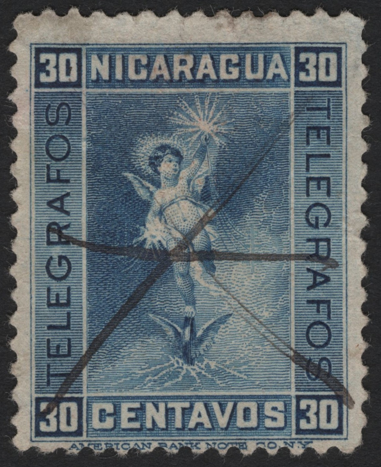 SCG4899 - Nicaragua 30 Centavos Blue Telegraph Stamp (c.1890s)